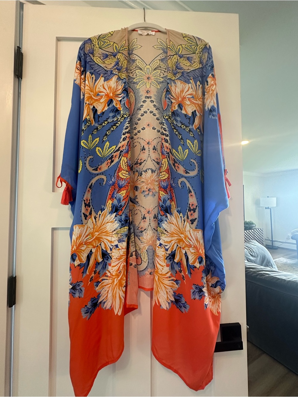 Johnny Was Floral Kimono Cover-Up in Blue & Coral Size Large
